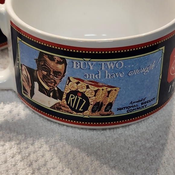 Vintage Nabisco Ritz crackers soup bowl mug National Biscuit Co Set of 2 - Picture 3 of 8